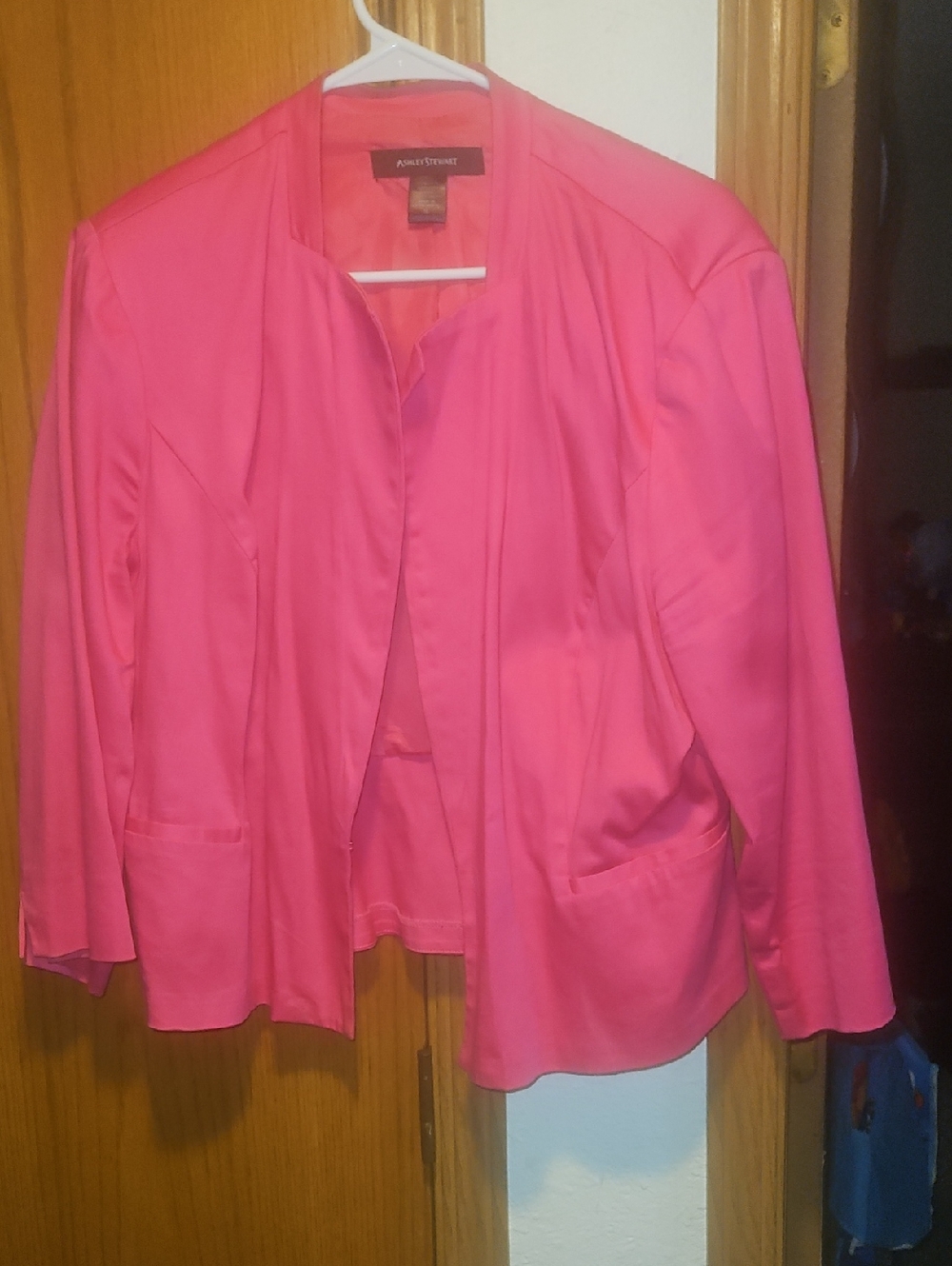 Ashley Stewart Hot Pink Collarless Open Blazer